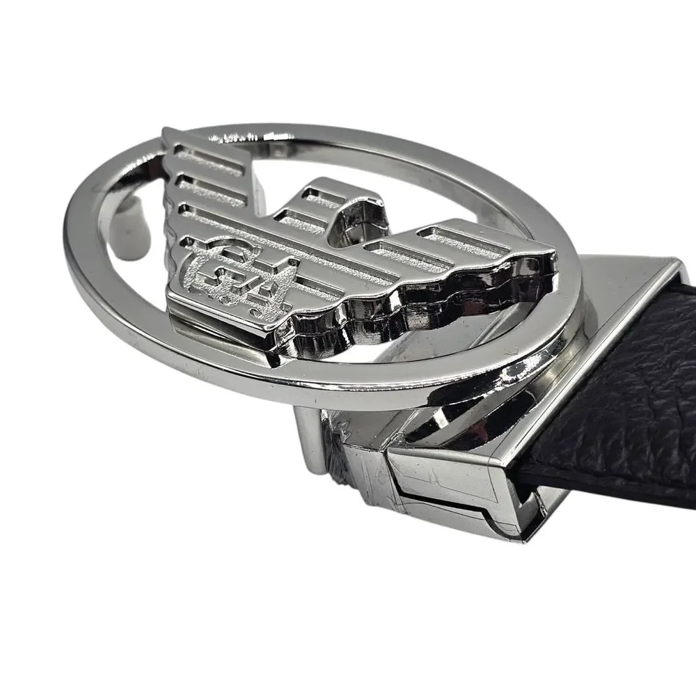 Emporio Armani Leather Reversible Belt Black with Silver Eagle Buckle